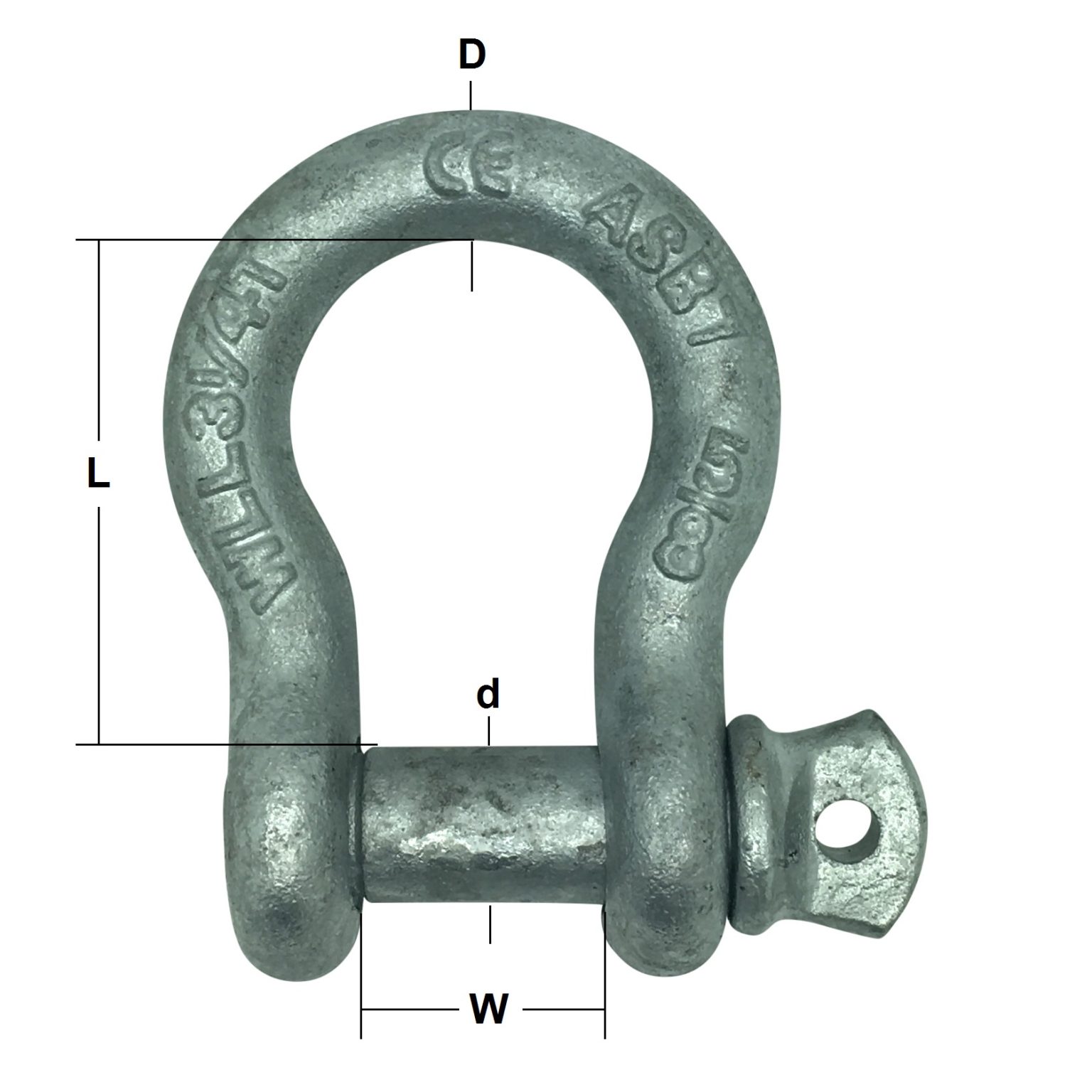Wire Rode Shackle Galvanised Alloy Steel U.S. Fed Spec. RR-C-271 Screw Pin Bow Shackle ...