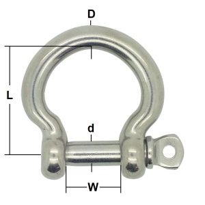 Stainless steel screw pin commercial bow shackle with sizes
