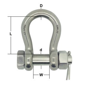 Stainless steel load rated safety pin bow shackle with sizes